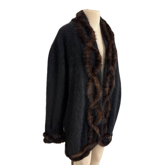 Vintage Cache Fur Trimmed Luxe Winter Wrap Coat Sweater Jacket Made In Korea - Picture 3 of 12